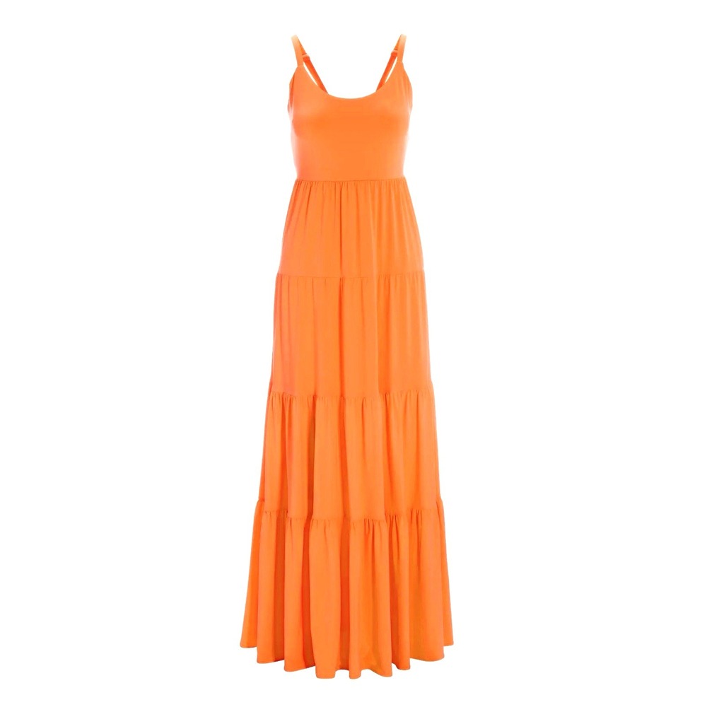 NEW! Boston Proper Knit Tiered Maxi Sun Dress Orange SZ M - Picture 4 of 10